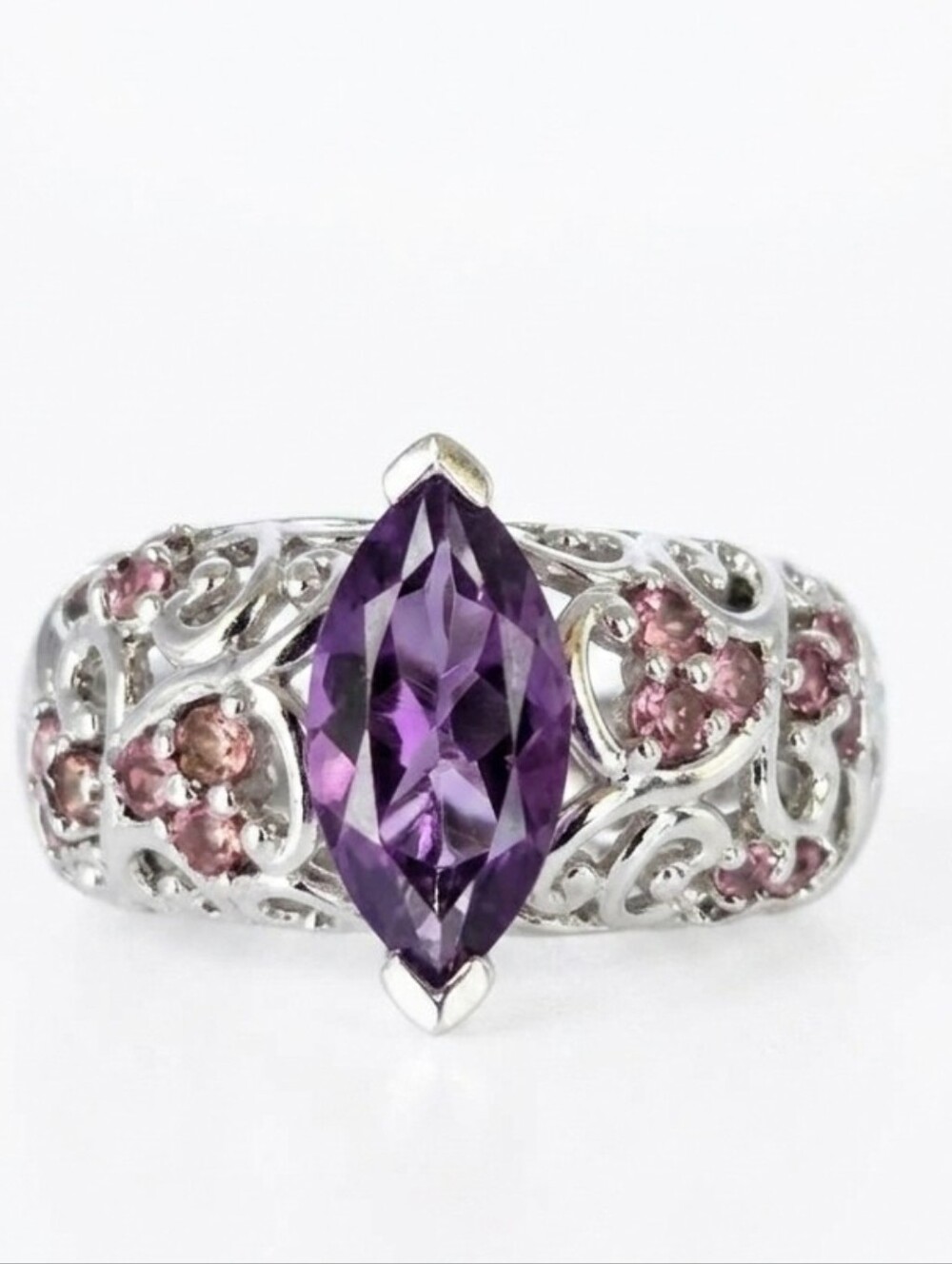 Retired Victoria Wieck Amethyst & Pink Tourmaline Ring Sterling Silver Size 6!